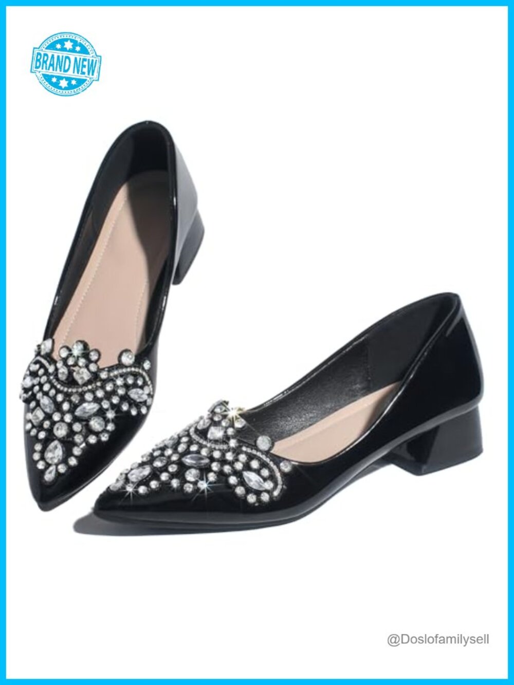 Women's Rhinestone Pointed Toe Low Heel Slingback Pumps for Wedding Work